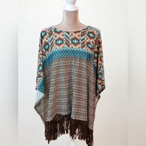 Roper Poncho Blouse Womans XL Cowgirl Western Southwest  Cosplay Costume Aztec